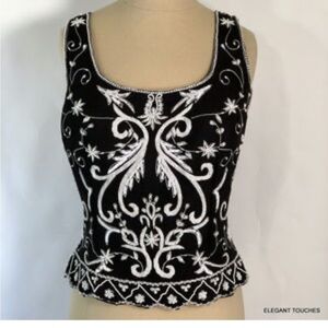 Vintage Andretta Donatello black tie beaded crop top in silk XL